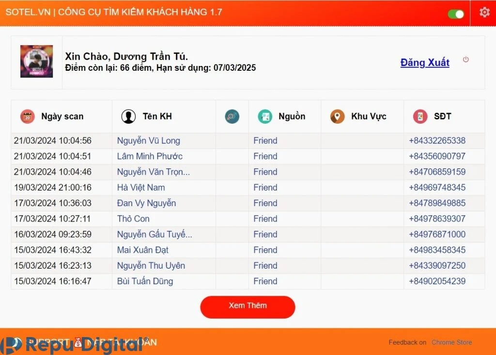 Mua phần mềm quét số điện thoại Facebook Sotel Pro 12 tháng