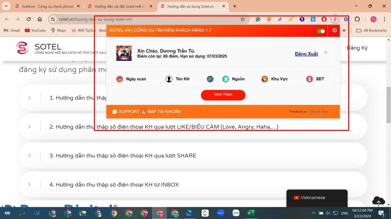Mua phần mềm quét số điện thoại Facebook Sotel Pro 12 tháng