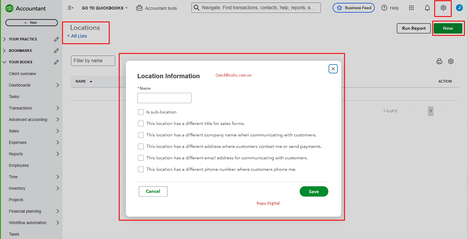 Hướng dẫn Thêm Location mới trong QuickBooks - QuickBooks Việt Nam & Repu