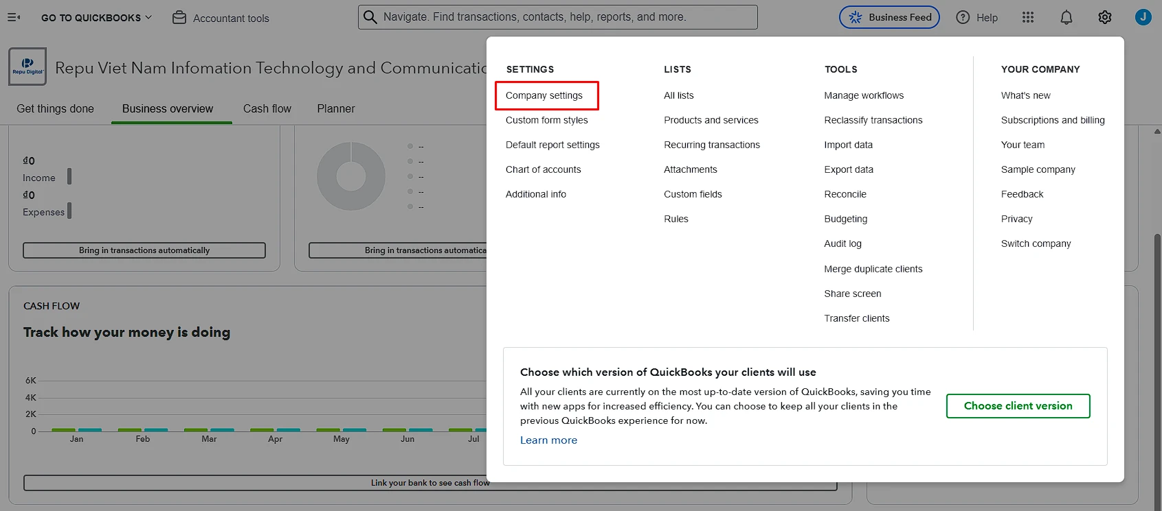 Hướng dẫn sử dụng QuickBooks - Thiết lập thông tin công ty